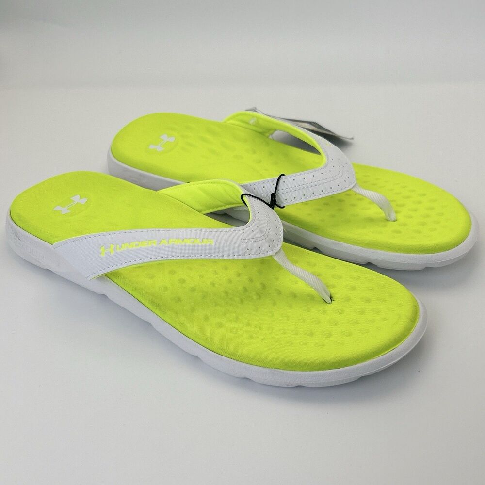 Under Armour Womens Size 11 Ignite Pro Marbella Flip Flops Sandal White/Neon